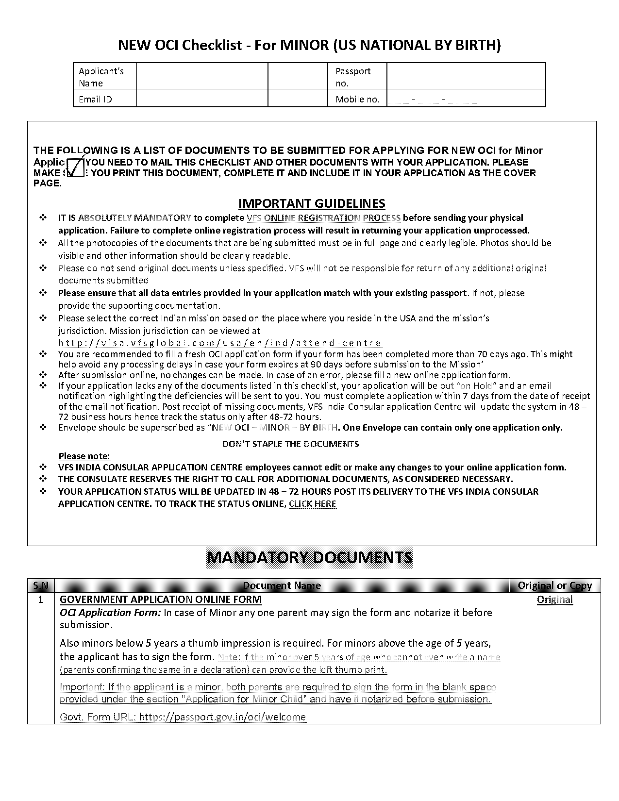 oci declaration form for minor pdf